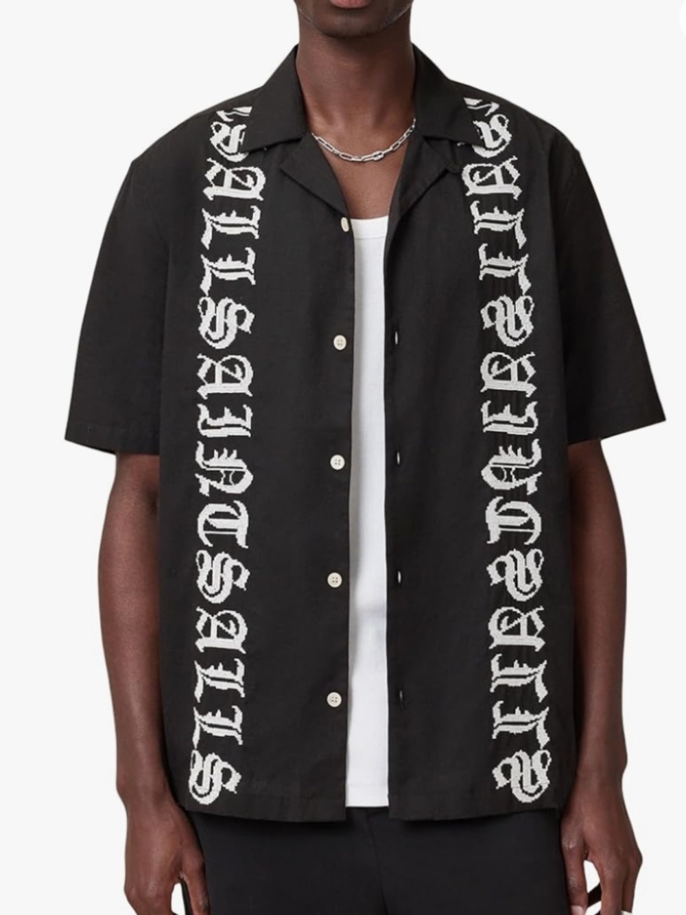 AllSaints Mens Casual Shirt Scripture Ss Shirt Faded Black X-Large
